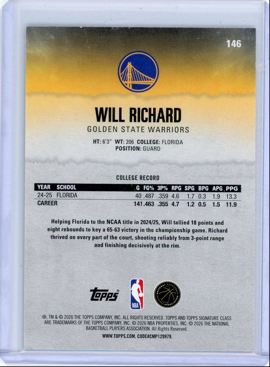 Will Richard 2025-26 Topps Signature Class red RC #'d 18/25
