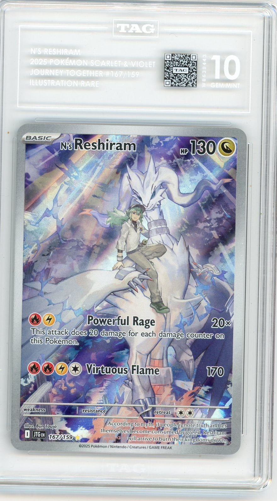 N's Reshiram 2025 Pokemon Journey Together Illustration rare #167/159 TAG 10