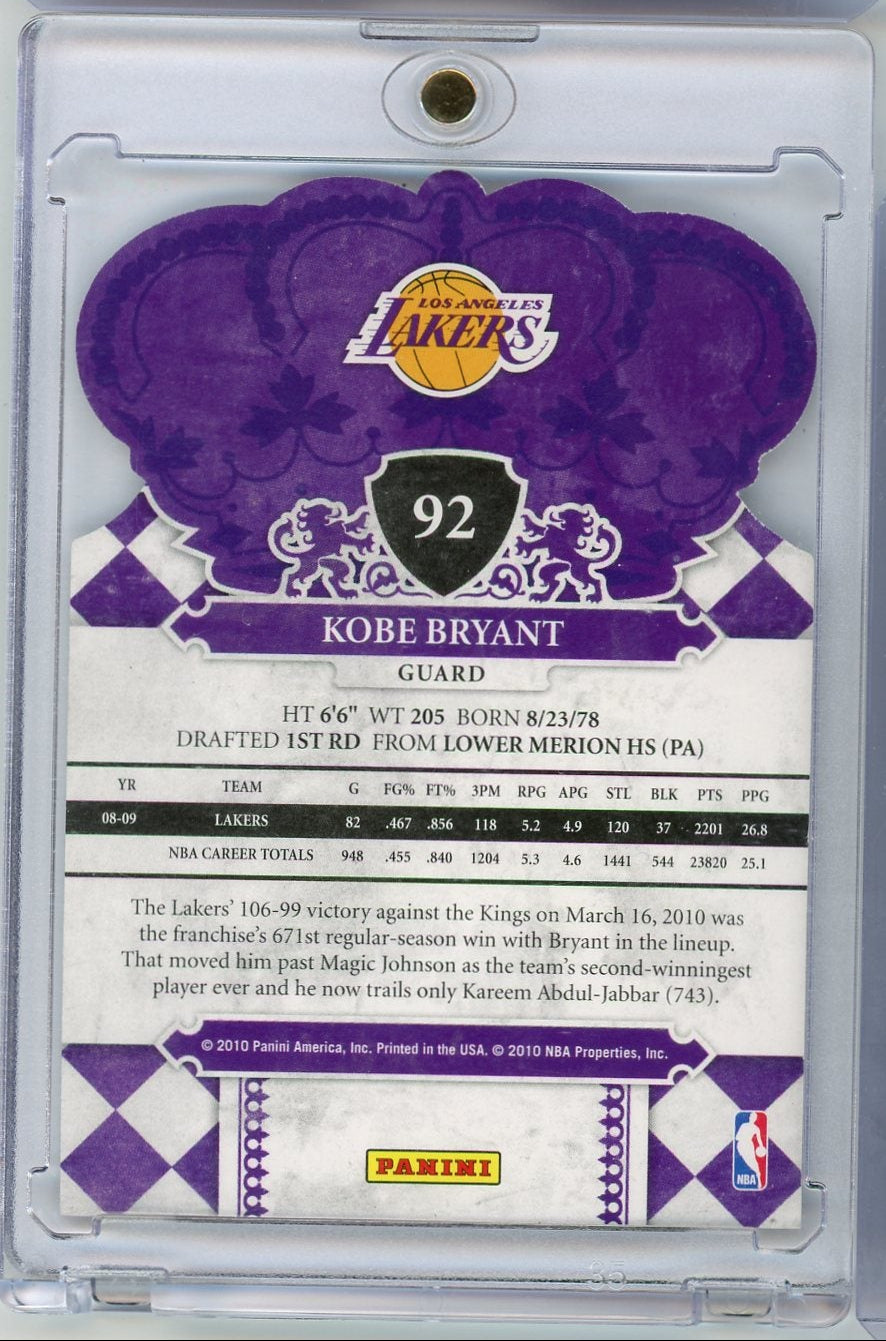 Kobe Bryant 2010 Panini Crown Royale #92 die-cut