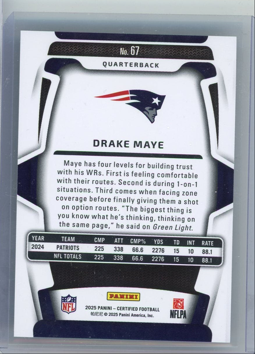 Drake Maye 2025 Panini Certified teal mirror #'d 01/75