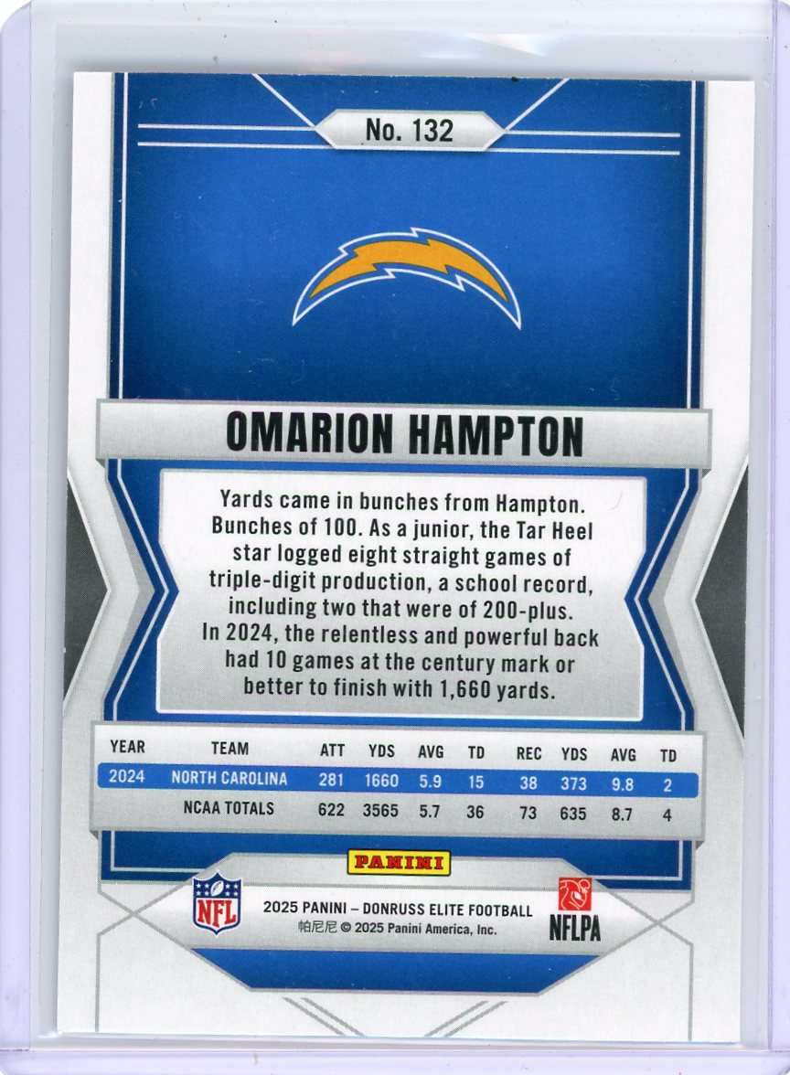 Omarion Hampton 2025 Donruss Elite Purple RC #'d 05/49