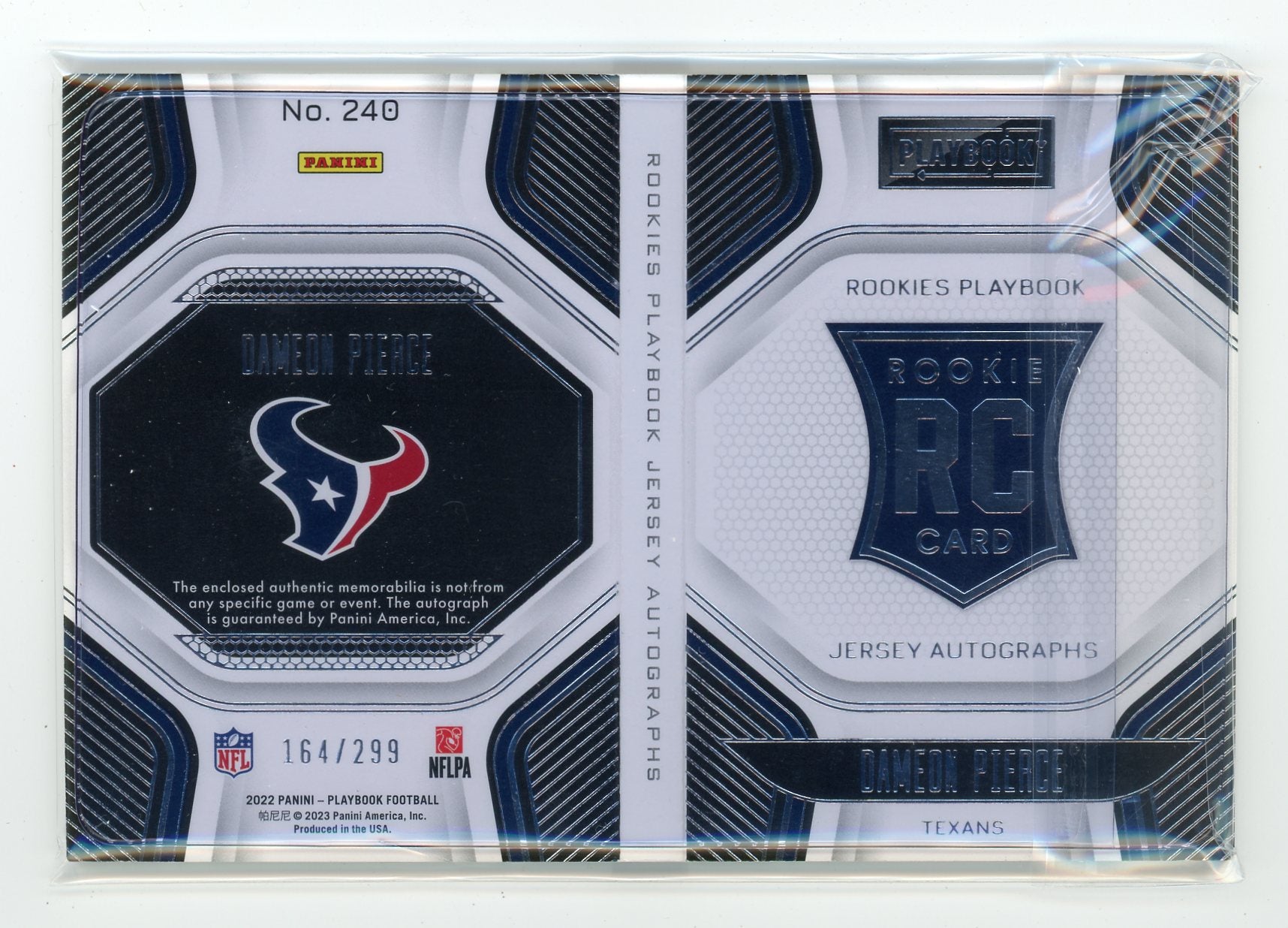 Dameon Pierce 2022 Panini Playbook Rookie Jersey Autograph booklet #'d 164/299