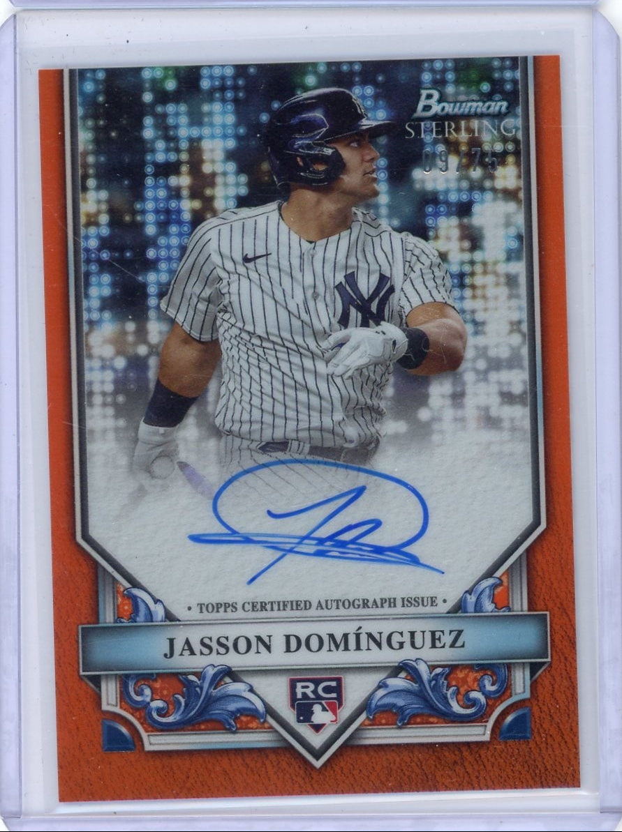 Jasson Dominguez 2024 Bowman Sterling autograph orange ref. RC #'d 09/75