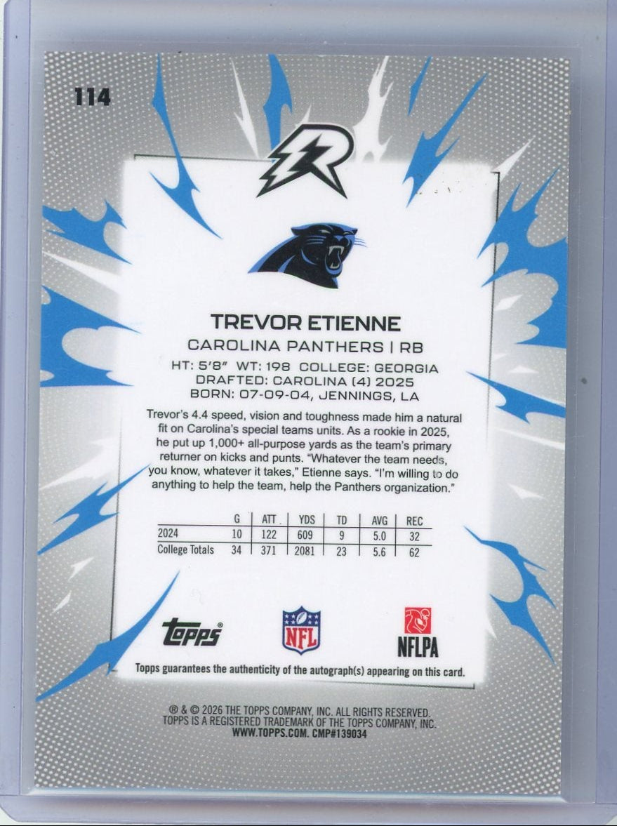Trevor Etienne 2025 Topps Resurgence Rookie Autograph Pink Wave #'d 142/299