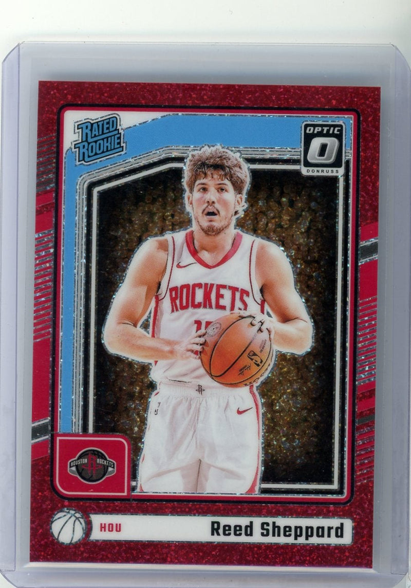 Reed Sheppard 2024-25 Panini Donruss Optic red glitter prizm rookie card 
