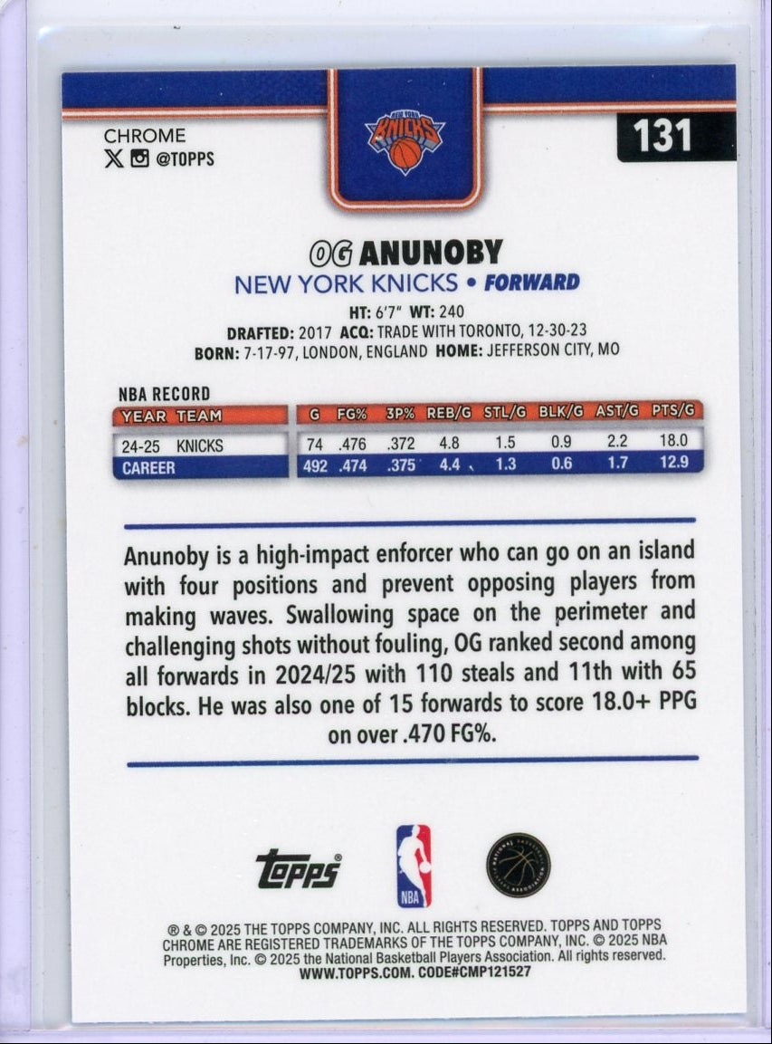 OG Anunoby 2025-26 Topps Chrome Blue Wave #'d 146/150