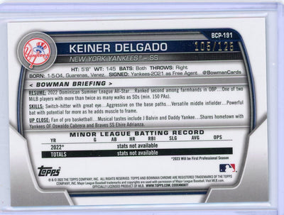 Keiner Delgado 2023 1st Bowman Chrome aqua refractor #'d 105/125