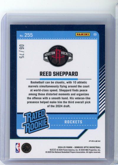 Reed Sheppard 2024-25 Panini Donruss Optic red glitter prizm rookie card #'d 06/75