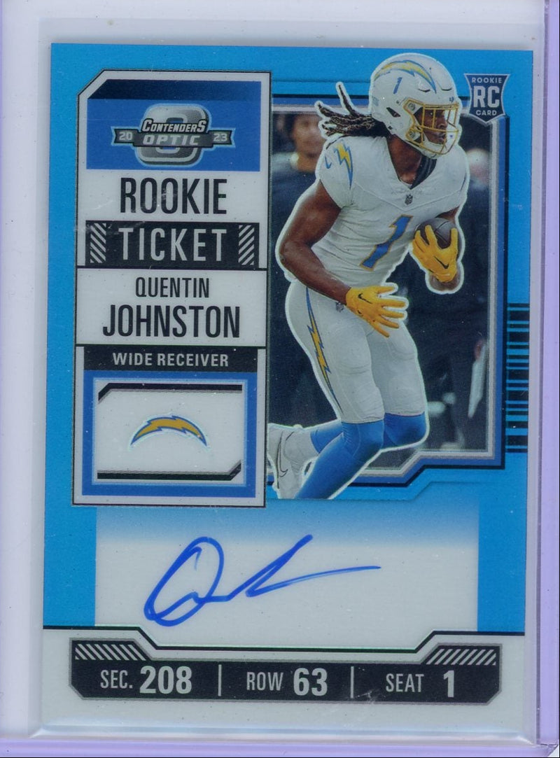 Quentin Johnston 2023 Panini Contenders Optic autograph rookie ticket light blue prizm 