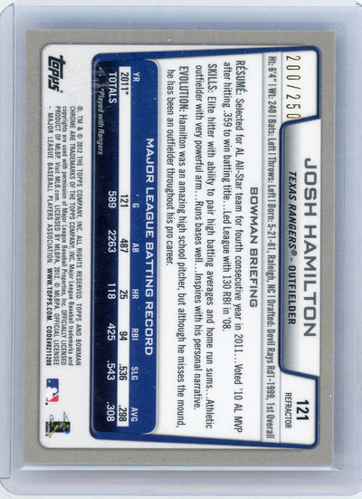 Josh Hamilton 2012 Bowman Chrome Blue Refractor #'d 200/250