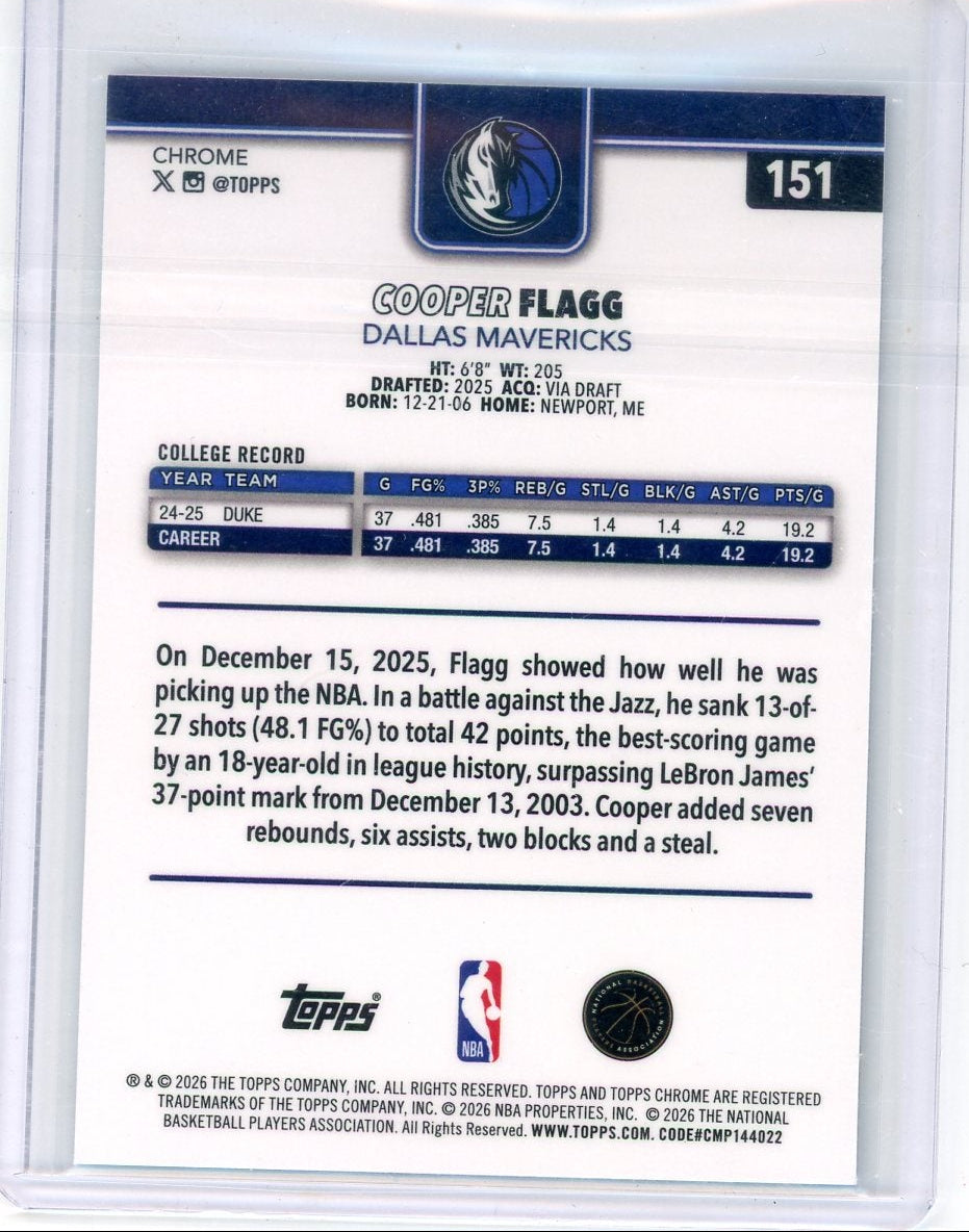 Cooper Flagg 2025-26 Topps Chrome Update Sapphire Rookie