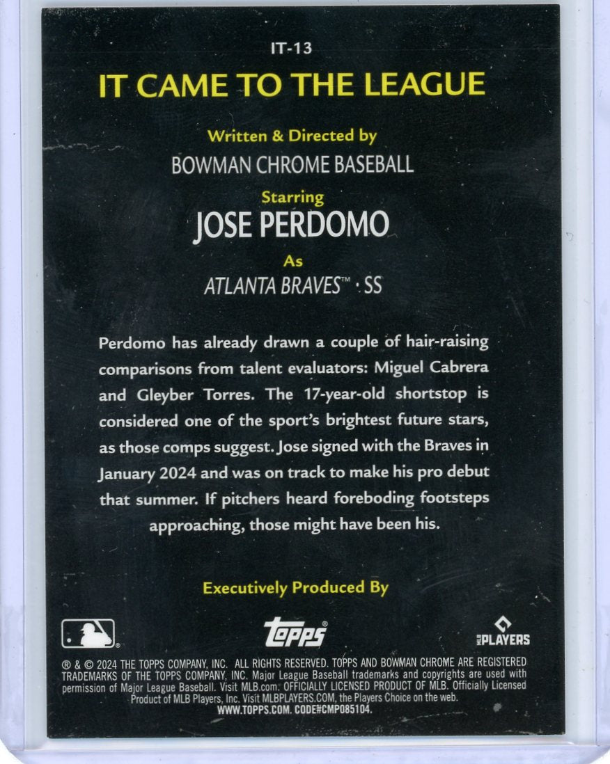 Jose Perdomo 2024 Bowman Chrome It Came to the League mini diamond ref. #'d 019/150