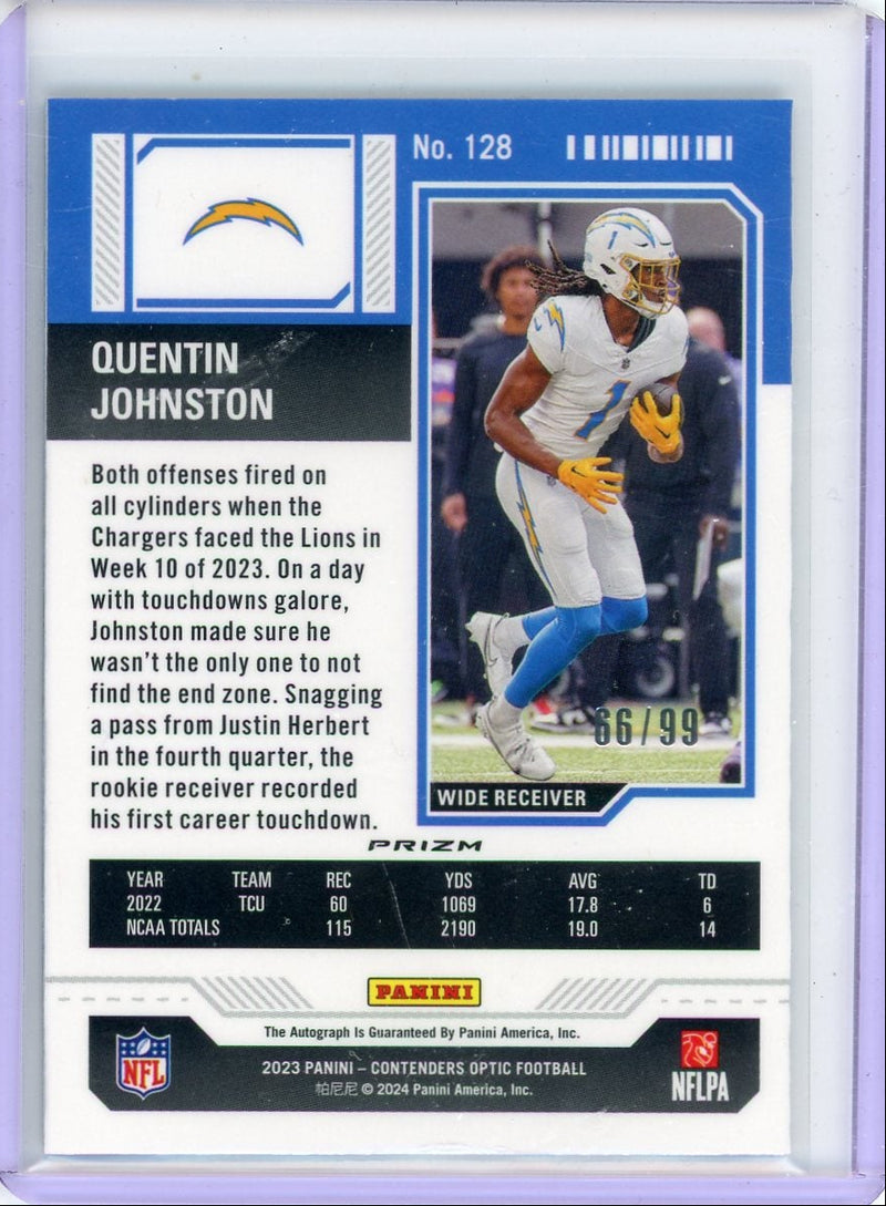 Quentin Johnston 2023 Panini Contenders Optic autograph rookie ticket light blue prizm 