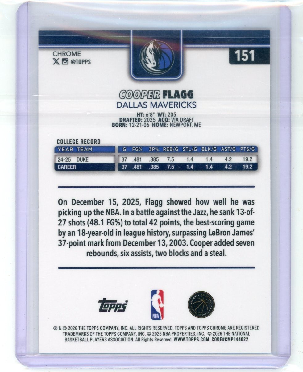 Cooper Flagg 2025-26 Topps Chrome Update Rookie Yellow Refractor #'d 109/275