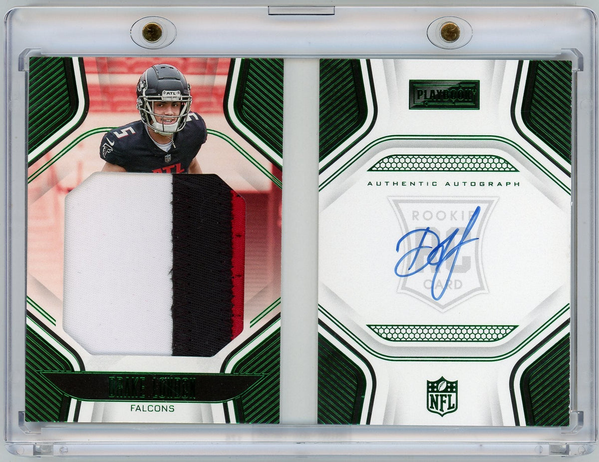 Drake London 2022 Panini Playbook Rookies Playbook Jersey Autograph Green #'d 08/25
