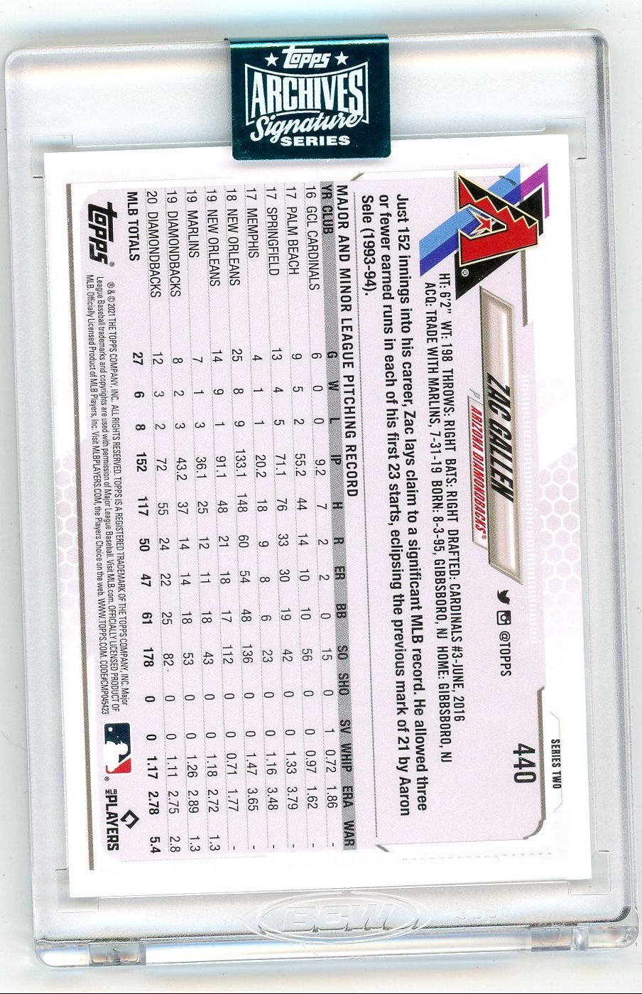 Zac Gallen 2024 Topps Archives Signature Series Auto #'d 26/66