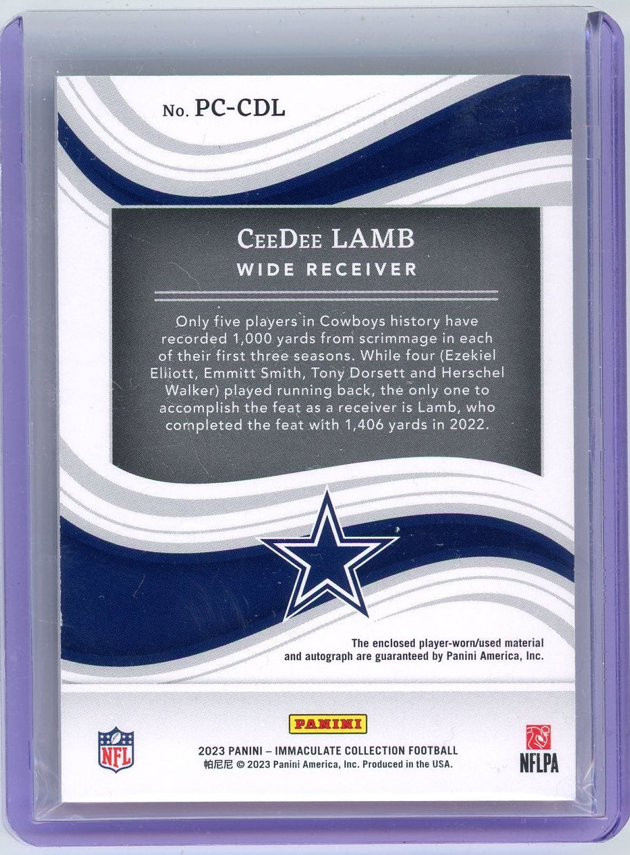CeeDee Lamb 2023 Panini Immaculate Players Collection Relic Auto #'d 55/99