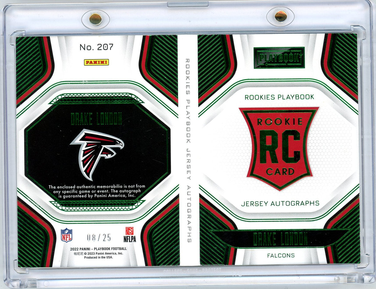 Drake London 2022 Panini Playbook Rookies Playbook Jersey Autograph Green #'d 08/25