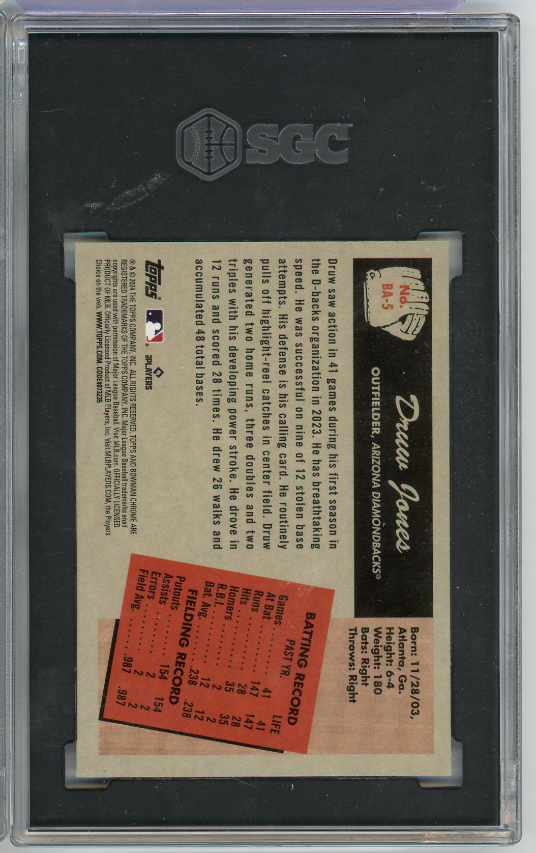 Druw Jones 2024 Bowman '55 Anime SGC 10