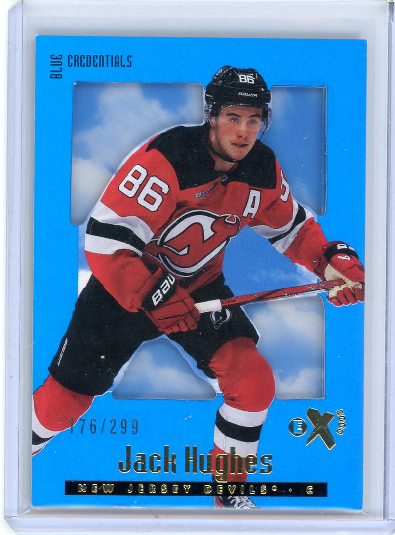 Jack Hughes 2023-24 SkyBox E-X 2000 Credentials Blue 