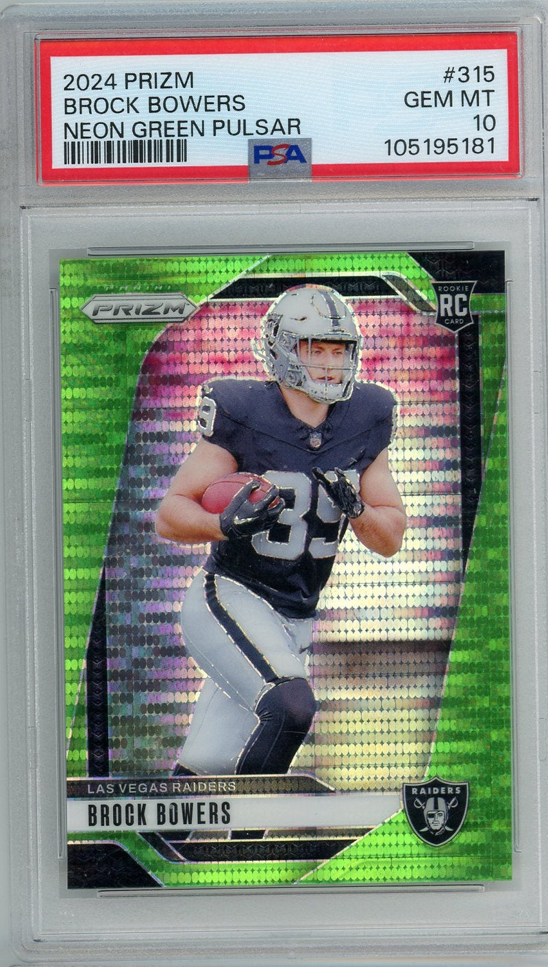 Brock Bowers 2024 Prizm Neon Green Pulsar PSA 10