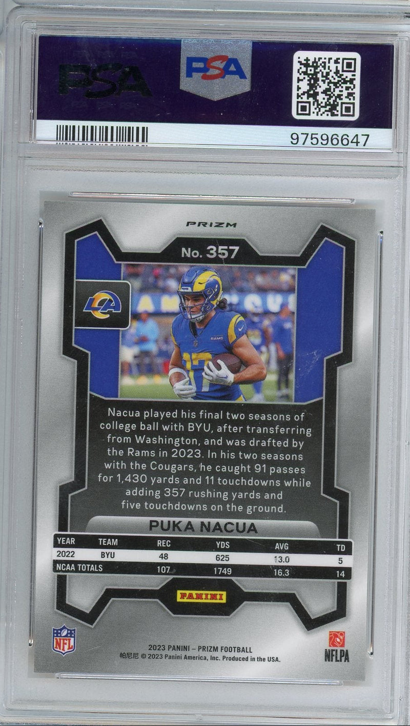 Puka Nacua 2023 Prizm Disco Prizm PSA 9