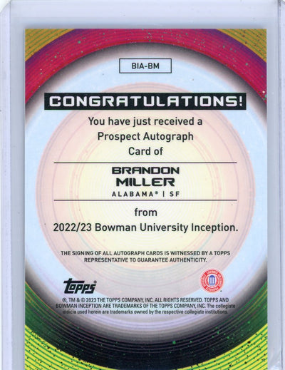 Brandon Miller 2023 Bowman Inception Auto 33/75