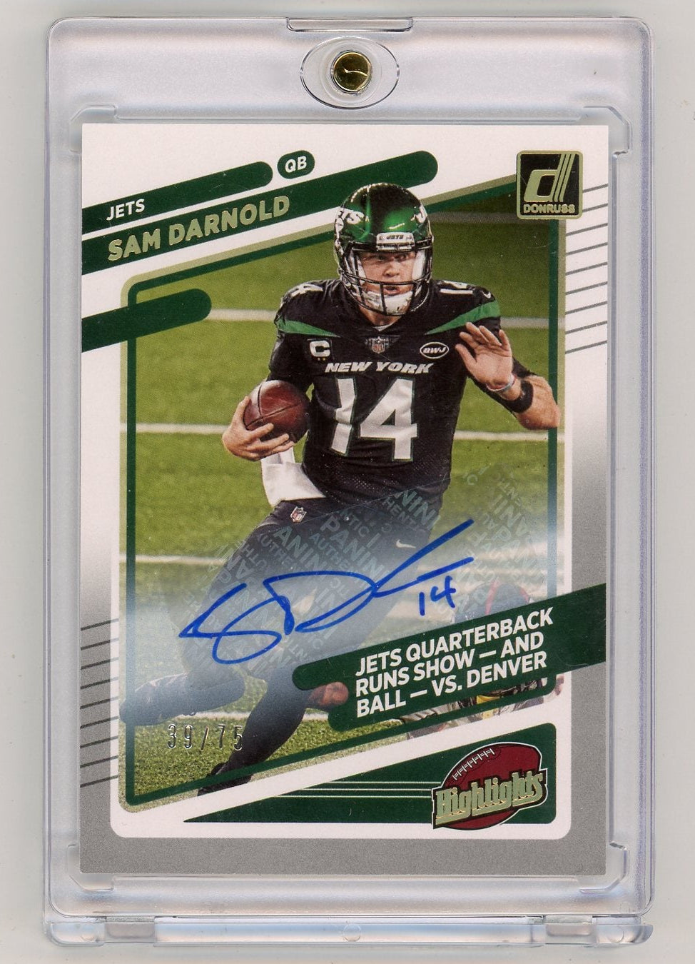 Sam Darnold 2021 Panini Donruss Highlights Auto #'d 39/75
