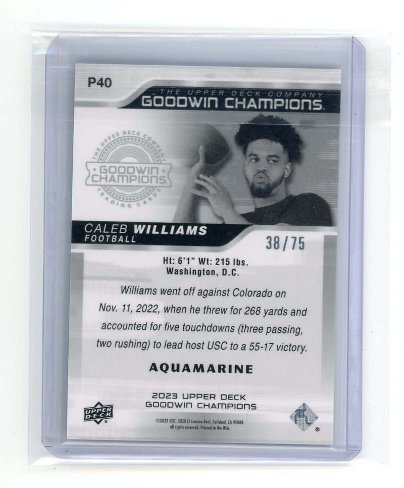 Caleb Williams 2023 Upper Deck Goodwin Champions Platinum aquamarine rookie card 