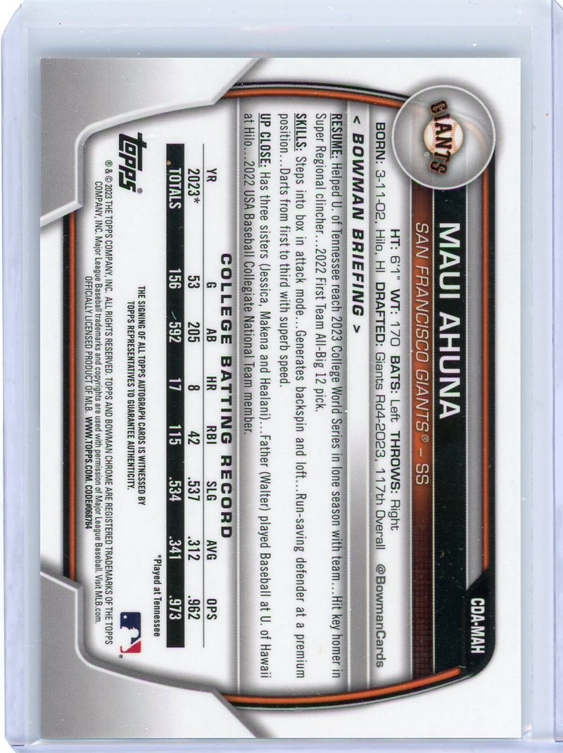 Maui Ahuna 2023 1st Bowman Chrome Draft autograph