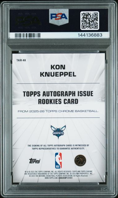 Kon Knueppel 2025 Topps Chrome Autograph Issue Rookie Purple Geometric #'d 12/75 PSA 9