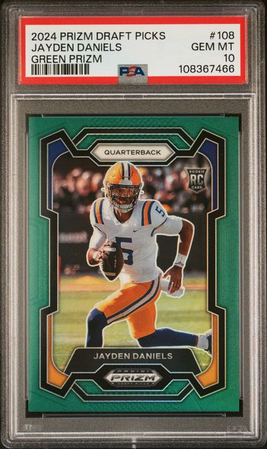 Jayden Daniels 2024 Prizm Draft Picks Green Prizm PSA 10 RC