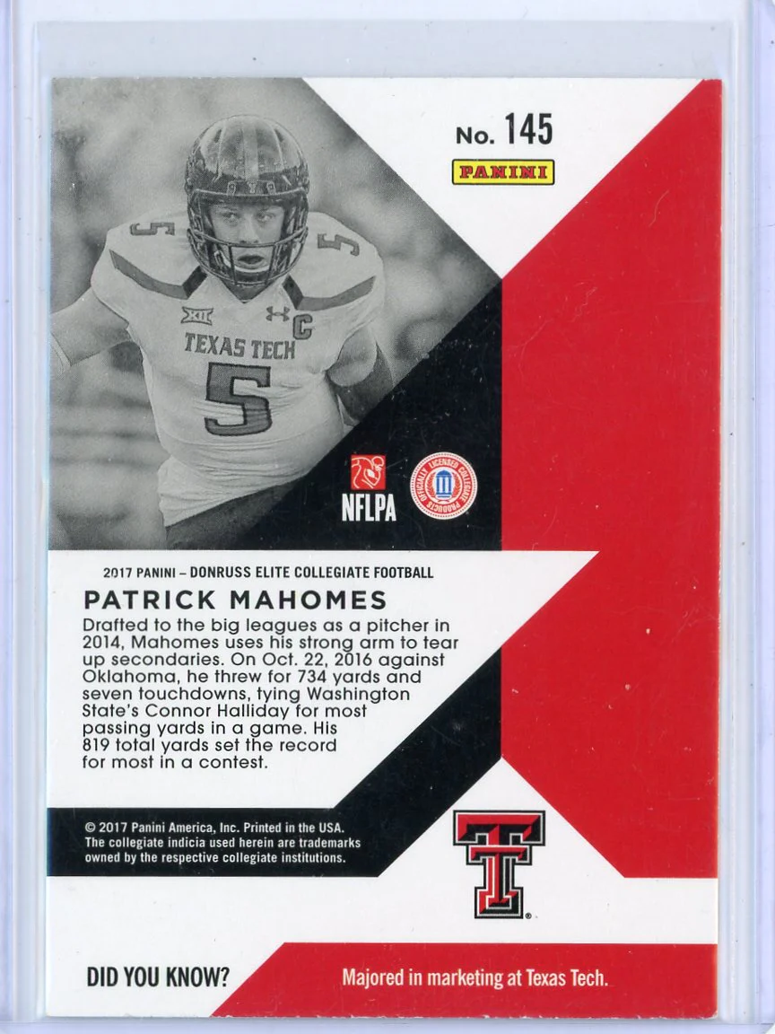 Patrick Mahomes 2017 Panini Elite RC