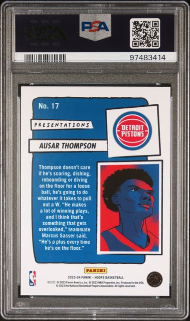 Ausar Thompson 2023-24 Panini NBA Hoops Presentations rookie card PSA 10
