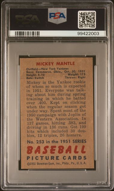 Mickey Mantle 1951 Bowman PSA Authentic Altered