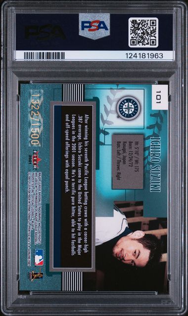 Ichiro Suzuki 2001 Fleer Genuine #'d 1322/1500 PSA 9