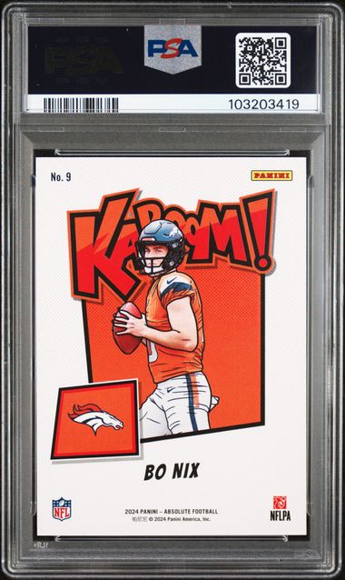 Bo Nix 2024 Panini Absolute Kaboom Horizontal rookie card PSA 9