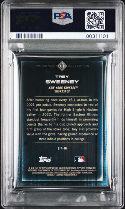 Trey Sweeney 2022 Bowman Transcendent Collection Bowman Icons /50 Throwing PSA 10