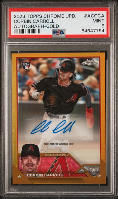 Corbin Carroll 2023 Topps Chrome Update Autograph - Gold #'d 12/50 PSA 9