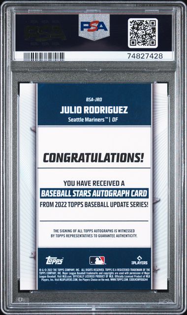 Julio Rodriguez 2022 Topps Update Baseball Stars Rookie Autograph PSA 10