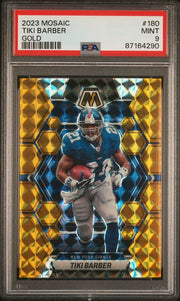 Tiki Barber 2023 Panini Mosaic gold mosaic prizm #'d 04/10 PSA 9