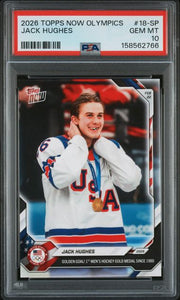 Jack Hughes 2026 Topps Now Olympics Golden Goal SP PSA 10