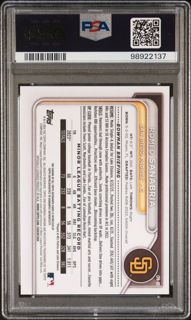 Romeo Sanabria 2024 1st Bowman Chrome autograph PSA 10