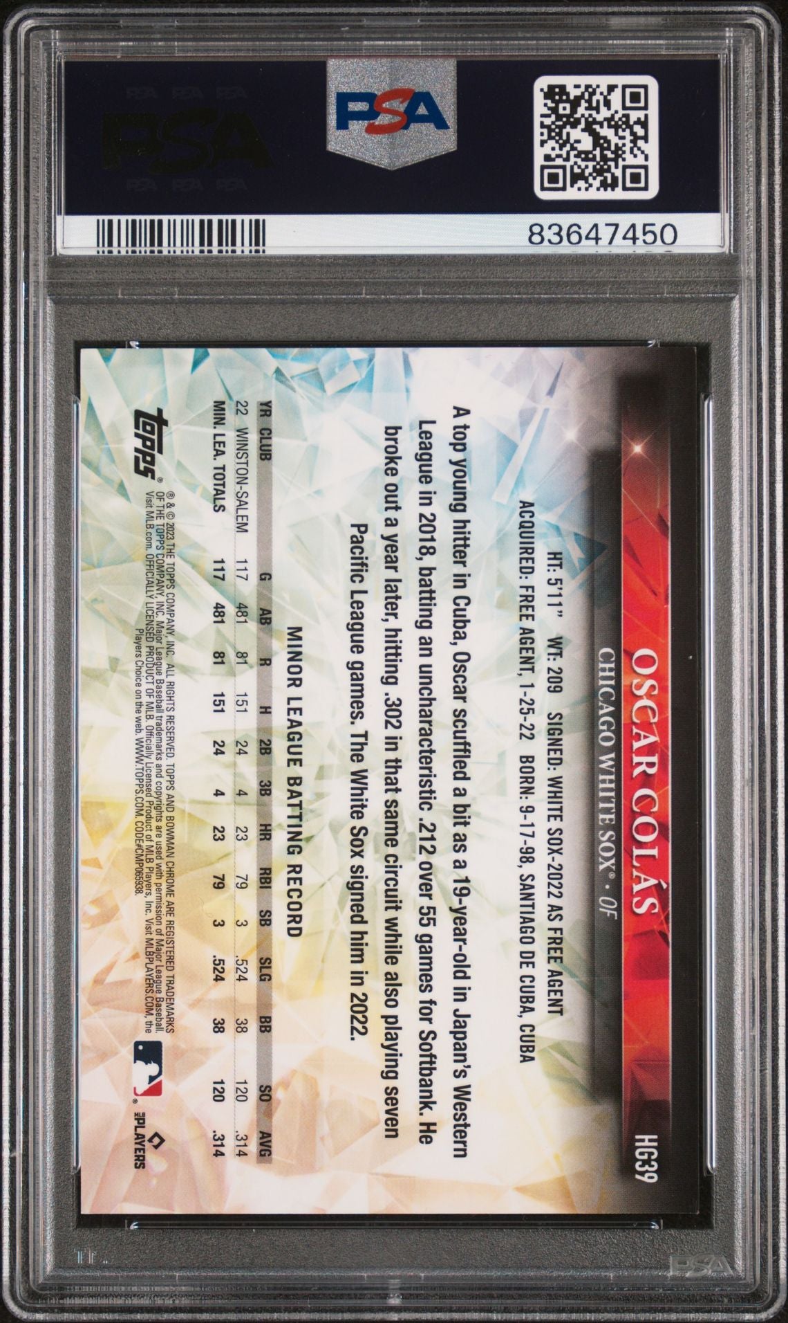 Oscar Colas 2023 Topps Chrome Hidden Gems SSP PSA 9