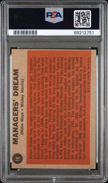 Managers' Dream Mantle Mays 1962 Topps #18 PSA 6