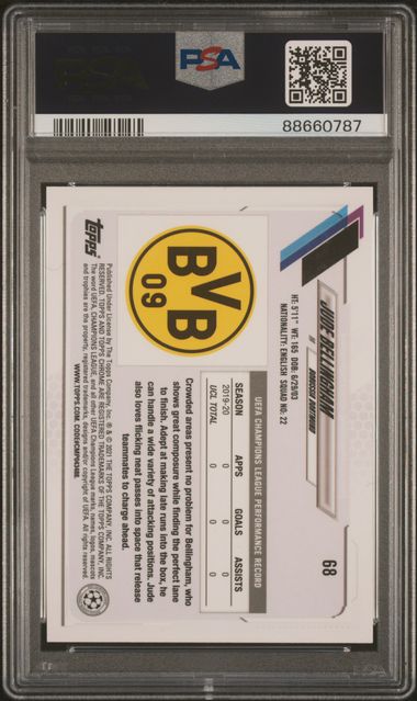 Jude Bellingham 2020-21 Topps Chrome UCL Blue Bubbles Refractor RC PSA 10