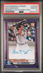 Zach Dezenzo 2024 1st Bowman Chrome autograph purple ref. #'d 099/250 PSA 10