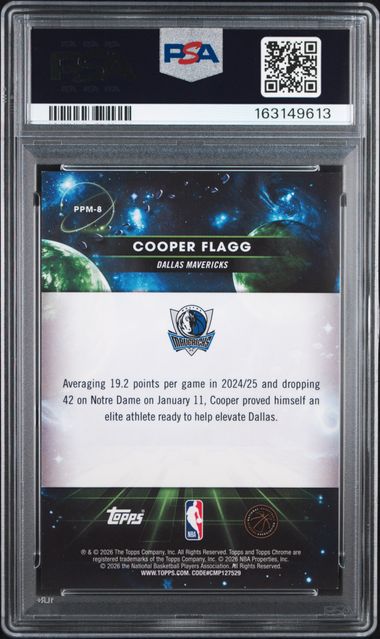 Cooper Flagg 2025 Topps Cosmic Chrome Planetary Pursuit Mercury SSP PSA 8