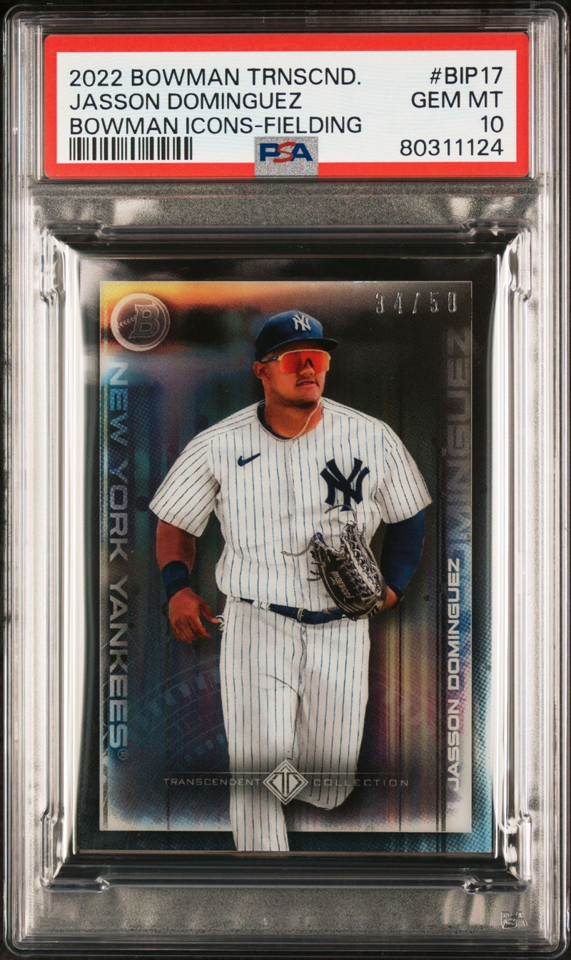 Jasson Dominguez 2022 Bowman Transcendent Collection Bowman Icons /50 Fielding PSA 10