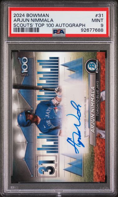 Arjun Nimmala 2024 Bowman Scouts' Top 100 autograph #'d 05/99 PSA 9